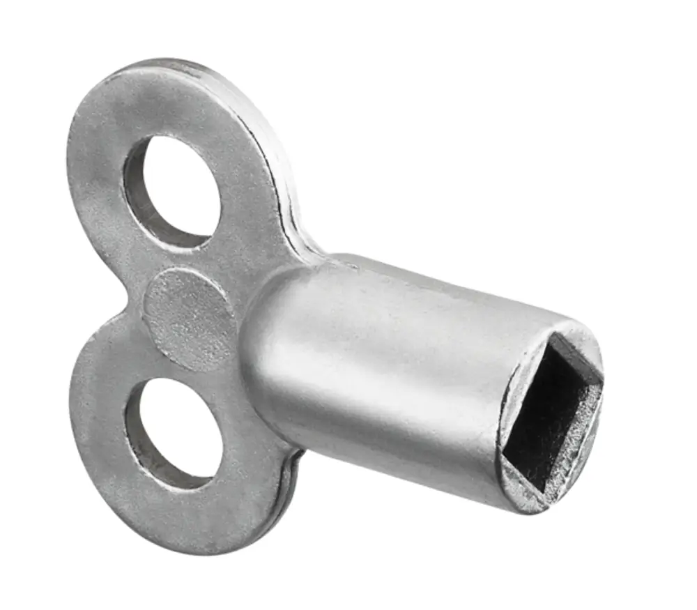 Oventrop Vierkantschlüssel mit zwei Rundgriffen und einem viereckigen Werkzeugende für Schrauben oder Ventile. Metallisches Design, funktional und einfach zu handhaben.